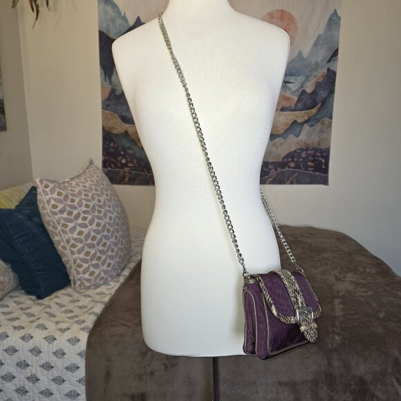 Brighton Portland Plumberry Purple Nylon & Embossed Leather Buckle Flap Silver - Picture 11 of 15